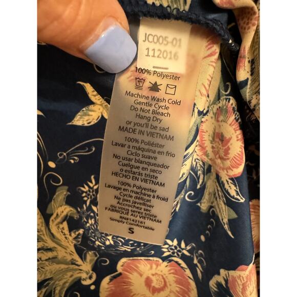 Floral Sleeveless Kimono Duster Wrap Navy Lightweight S Boho Flowy Semi Sheer - Picture 7 of 12